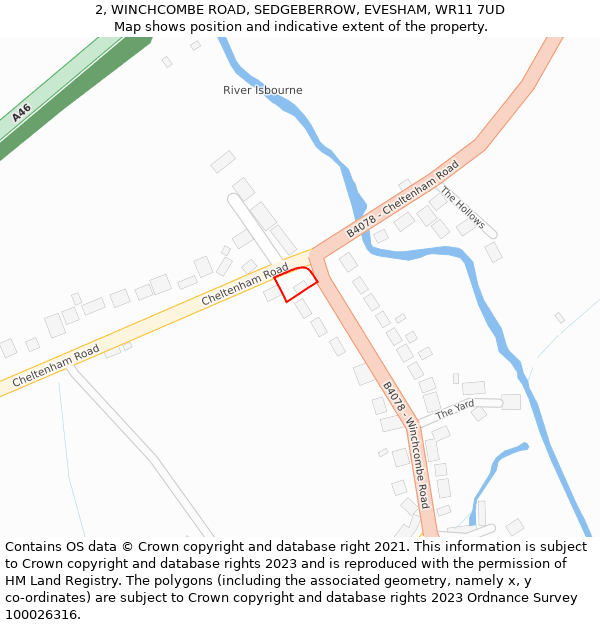 2, WINCHCOMBE ROAD, SEDGEBERROW, EVESHAM, WR11 7UD: Location map and indicative extent of plot