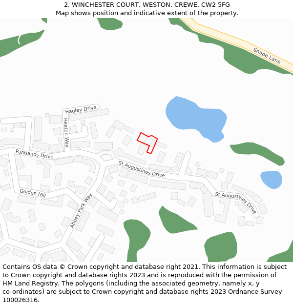 2, WINCHESTER COURT, WESTON, CREWE, CW2 5FG: Location map and indicative extent of plot