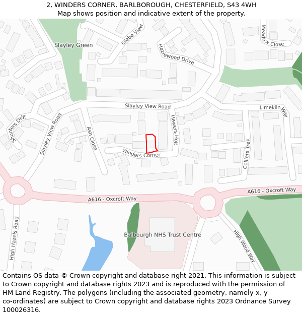 2, WINDERS CORNER, BARLBOROUGH, CHESTERFIELD, S43 4WH: Location map and indicative extent of plot