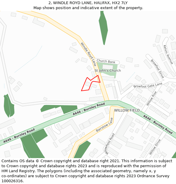 2, WINDLE ROYD LANE, HALIFAX, HX2 7LY: Location map and indicative extent of plot