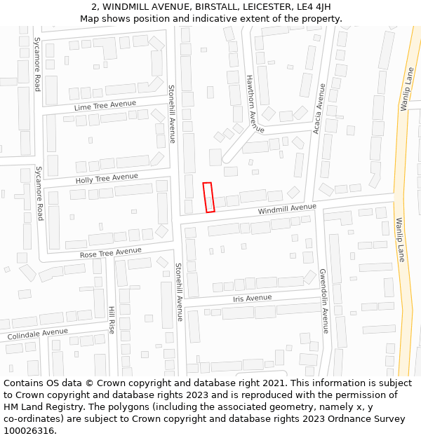 2, WINDMILL AVENUE, BIRSTALL, LEICESTER, LE4 4JH: Location map and indicative extent of plot