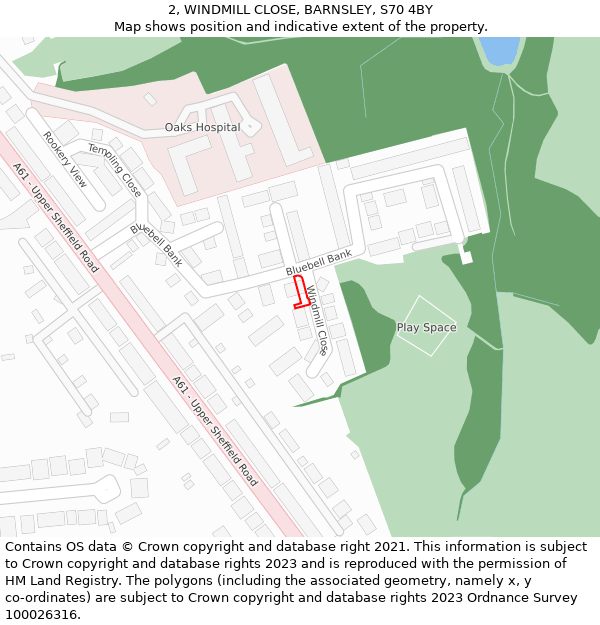 2, WINDMILL CLOSE, BARNSLEY, S70 4BY: Location map and indicative extent of plot