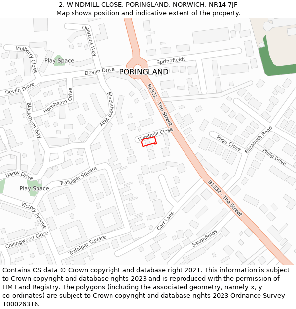 2, WINDMILL CLOSE, PORINGLAND, NORWICH, NR14 7JF: Location map and indicative extent of plot