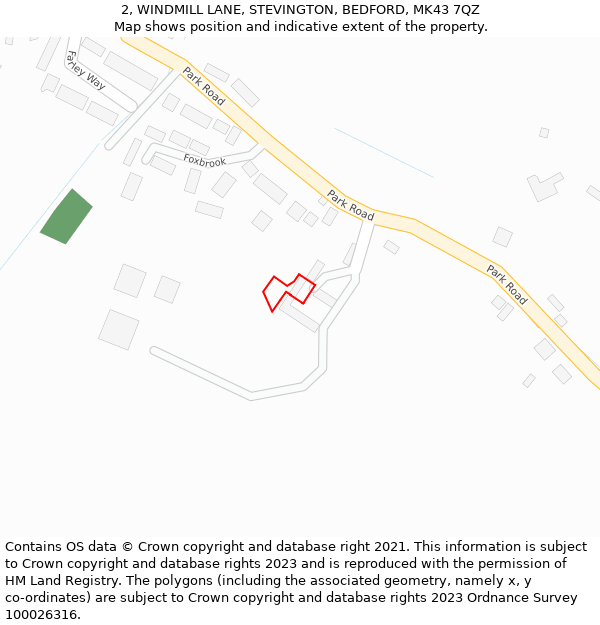 2, WINDMILL LANE, STEVINGTON, BEDFORD, MK43 7QZ: Location map and indicative extent of plot