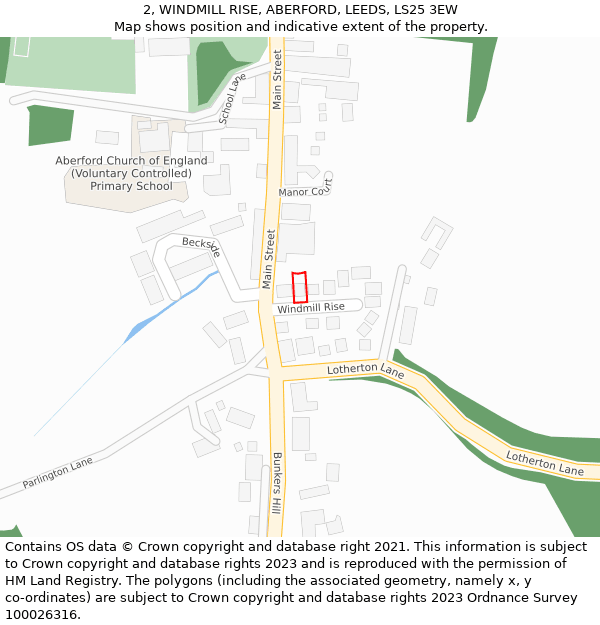 2, WINDMILL RISE, ABERFORD, LEEDS, LS25 3EW: Location map and indicative extent of plot