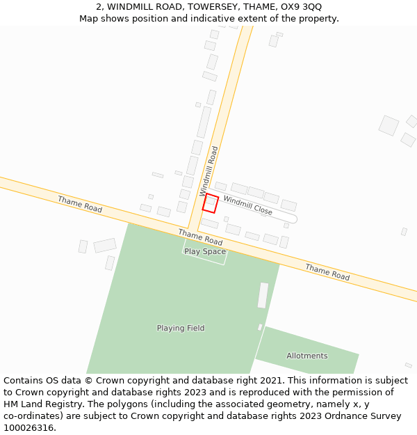 2, WINDMILL ROAD, TOWERSEY, THAME, OX9 3QQ: Location map and indicative extent of plot