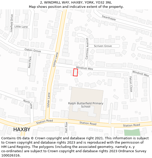 2, WINDMILL WAY, HAXBY, YORK, YO32 3NL: Location map and indicative extent of plot