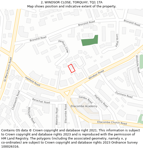 2, WINDSOR CLOSE, TORQUAY, TQ1 1TA: Location map and indicative extent of plot