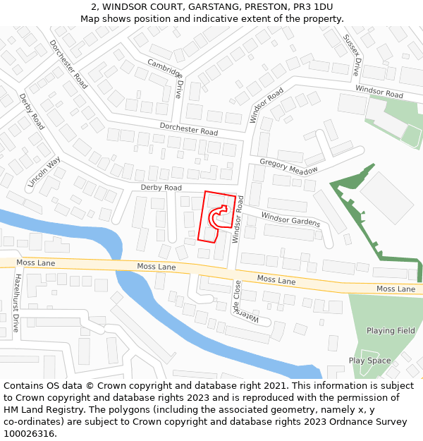 2, WINDSOR COURT, GARSTANG, PRESTON, PR3 1DU: Location map and indicative extent of plot