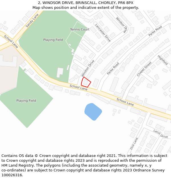 2, WINDSOR DRIVE, BRINSCALL, CHORLEY, PR6 8PX: Location map and indicative extent of plot