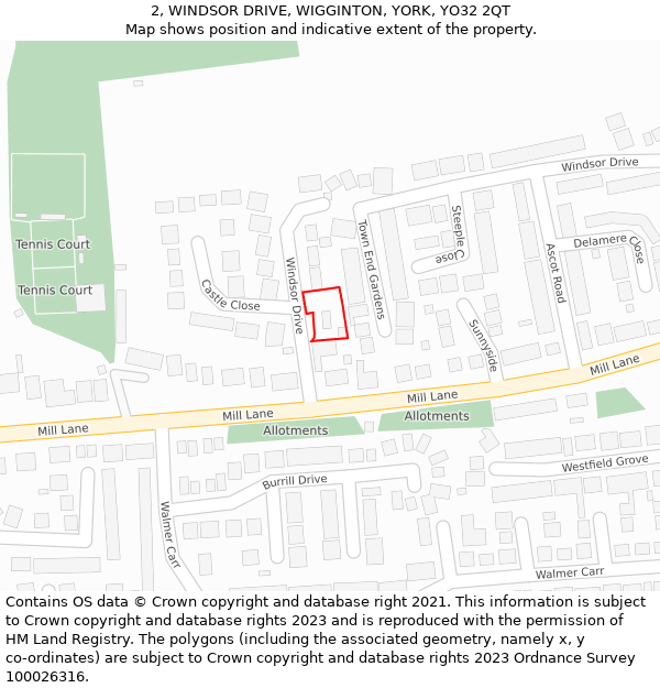 2, WINDSOR DRIVE, WIGGINTON, YORK, YO32 2QT: Location map and indicative extent of plot