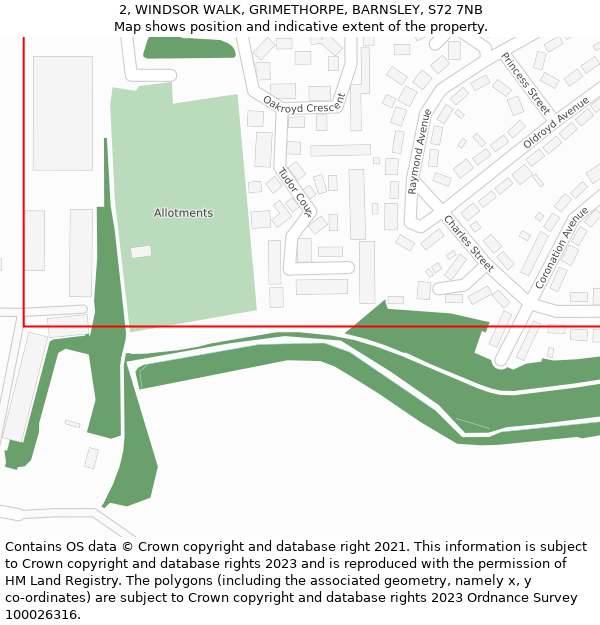 2, WINDSOR WALK, GRIMETHORPE, BARNSLEY, S72 7NB: Location map and indicative extent of plot