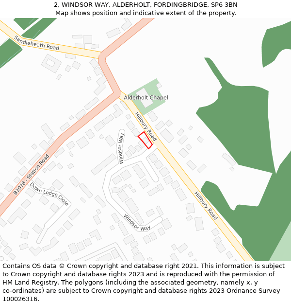 2, WINDSOR WAY, ALDERHOLT, FORDINGBRIDGE, SP6 3BN: Location map and indicative extent of plot