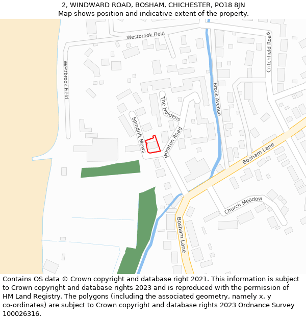 2, WINDWARD ROAD, BOSHAM, CHICHESTER, PO18 8JN: Location map and indicative extent of plot