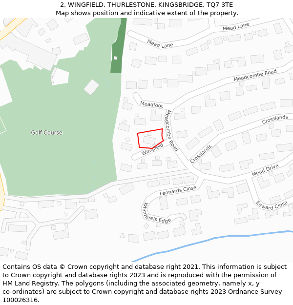 2, WINGFIELD, THURLESTONE, KINGSBRIDGE, TQ7 3TE: Location map and indicative extent of plot