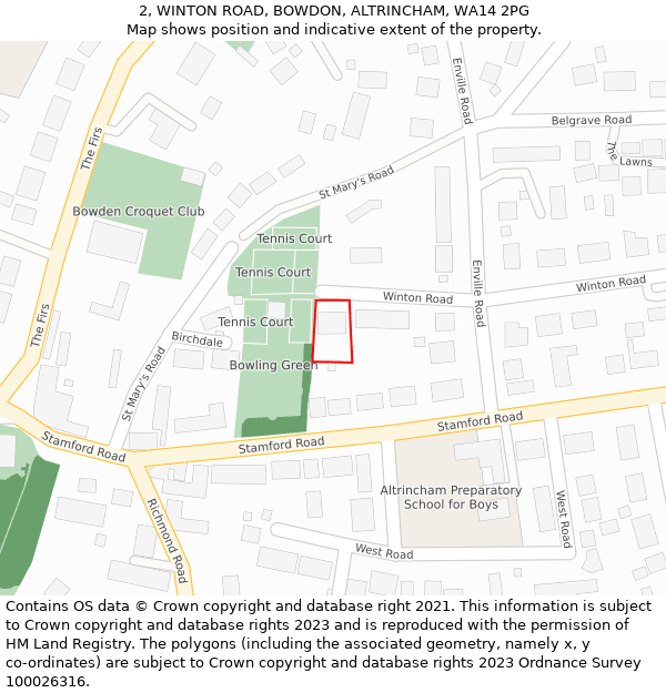 2, WINTON ROAD, BOWDON, ALTRINCHAM, WA14 2PG: Location map and indicative extent of plot