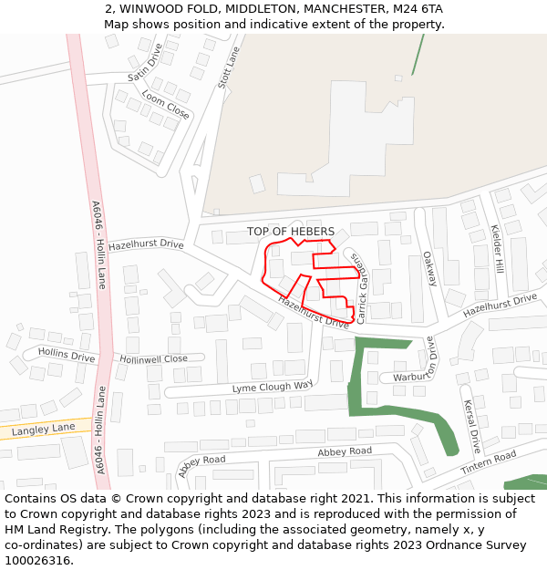 2, WINWOOD FOLD, MIDDLETON, MANCHESTER, M24 6TA: Location map and indicative extent of plot