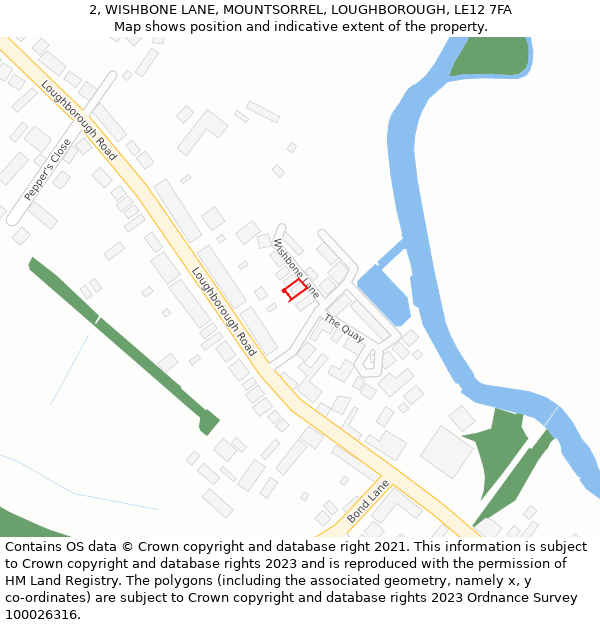 2, WISHBONE LANE, MOUNTSORREL, LOUGHBOROUGH, LE12 7FA: Location map and indicative extent of plot