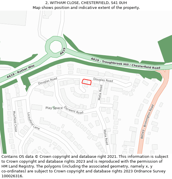 2, WITHAM CLOSE, CHESTERFIELD, S41 0UH: Location map and indicative extent of plot