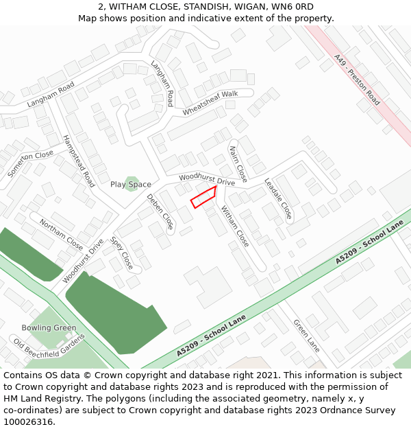 2, WITHAM CLOSE, STANDISH, WIGAN, WN6 0RD: Location map and indicative extent of plot