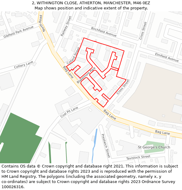 2, WITHINGTON CLOSE, ATHERTON, MANCHESTER, M46 0EZ: Location map and indicative extent of plot