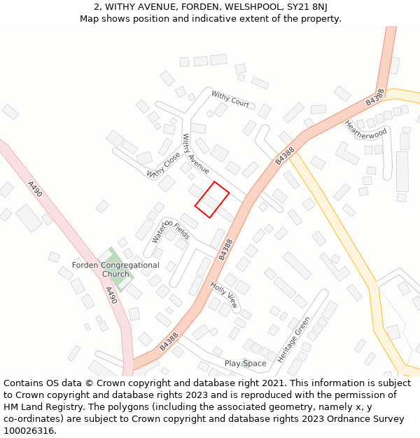 2, WITHY AVENUE, FORDEN, WELSHPOOL, SY21 8NJ: Location map and indicative extent of plot