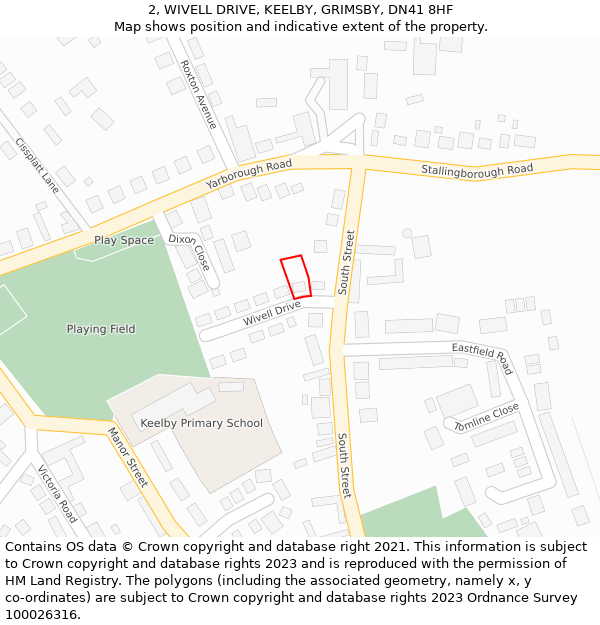 2, WIVELL DRIVE, KEELBY, GRIMSBY, DN41 8HF: Location map and indicative extent of plot