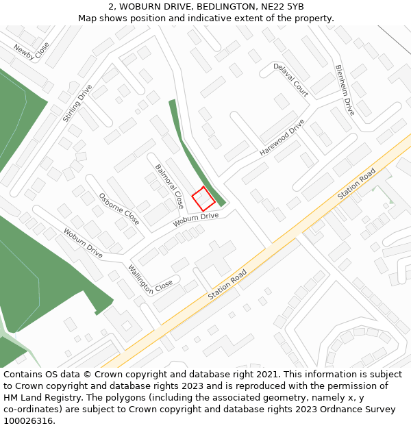 2, WOBURN DRIVE, BEDLINGTON, NE22 5YB: Location map and indicative extent of plot