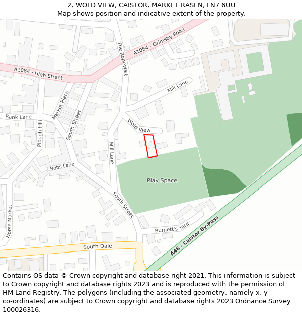 2, WOLD VIEW, CAISTOR, MARKET RASEN, LN7 6UU: Location map and indicative extent of plot