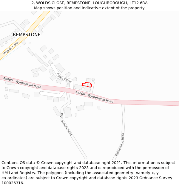 2, WOLDS CLOSE, REMPSTONE, LOUGHBOROUGH, LE12 6RA: Location map and indicative extent of plot