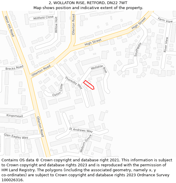 2, WOLLATON RISE, RETFORD, DN22 7WT: Location map and indicative extent of plot