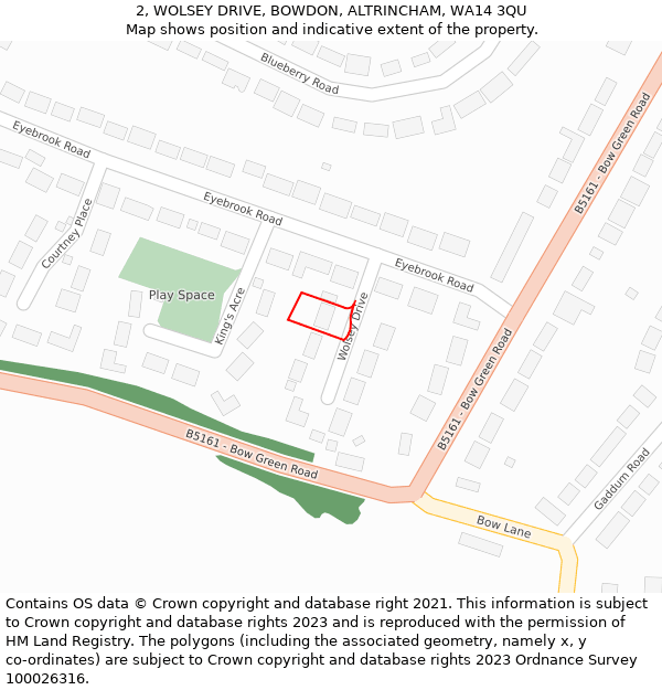 2, WOLSEY DRIVE, BOWDON, ALTRINCHAM, WA14 3QU: Location map and indicative extent of plot