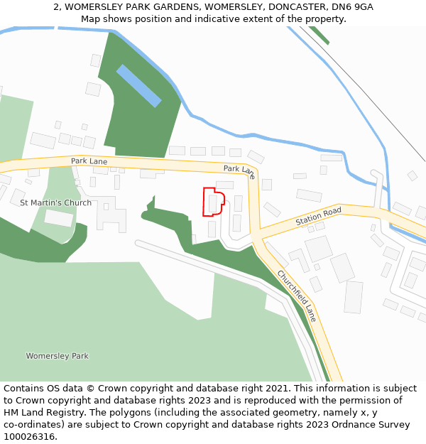 2, WOMERSLEY PARK GARDENS, WOMERSLEY, DONCASTER, DN6 9GA: Location map and indicative extent of plot