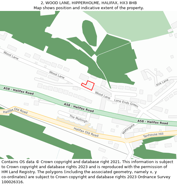 2, WOOD LANE, HIPPERHOLME, HALIFAX, HX3 8HB: Location map and indicative extent of plot