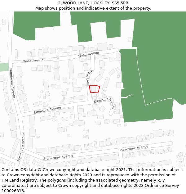 2, WOOD LANE, HOCKLEY, SS5 5PB: Location map and indicative extent of plot