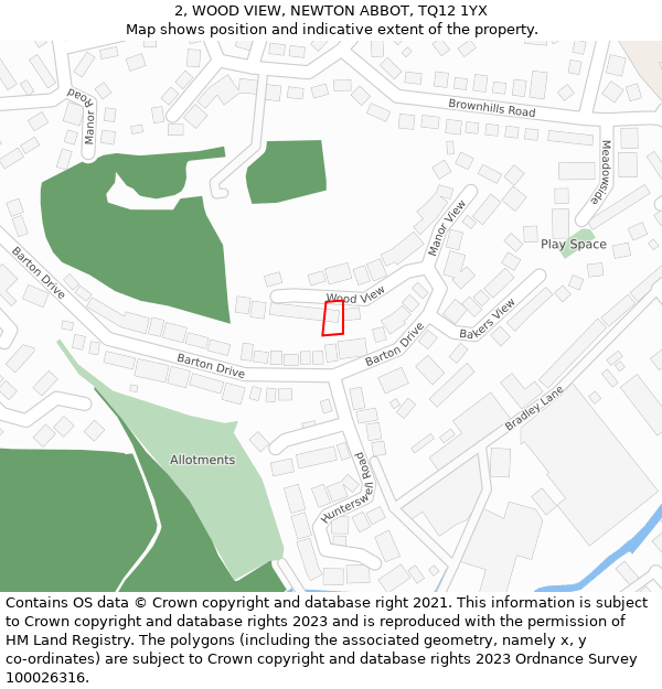 2, WOOD VIEW, NEWTON ABBOT, TQ12 1YX: Location map and indicative extent of plot