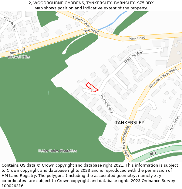2, WOODBOURNE GARDENS, TANKERSLEY, BARNSLEY, S75 3DX: Location map and indicative extent of plot