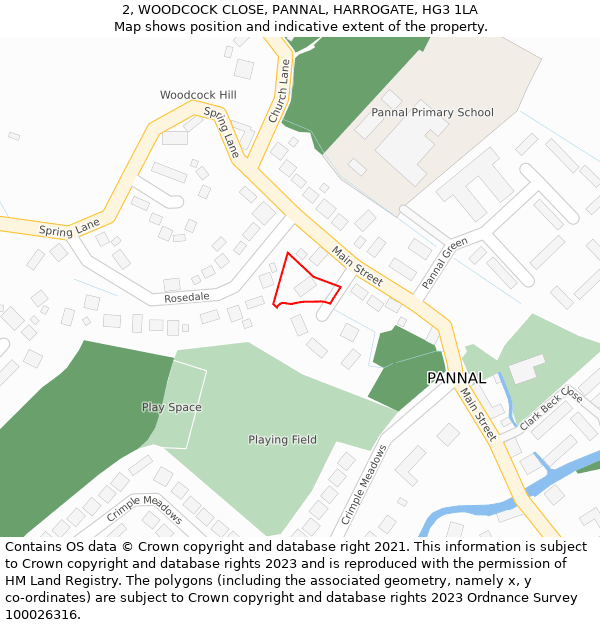 2, WOODCOCK CLOSE, PANNAL, HARROGATE, HG3 1LA: Location map and indicative extent of plot