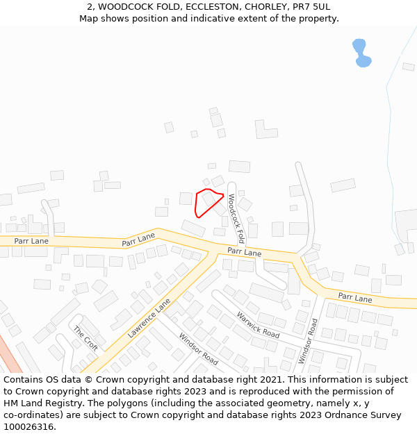 2, WOODCOCK FOLD, ECCLESTON, CHORLEY, PR7 5UL: Location map and indicative extent of plot