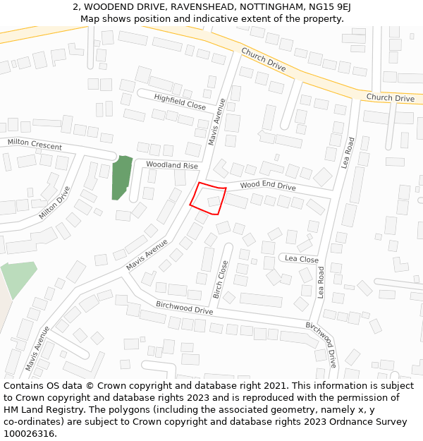 2, WOODEND DRIVE, RAVENSHEAD, NOTTINGHAM, NG15 9EJ: Location map and indicative extent of plot
