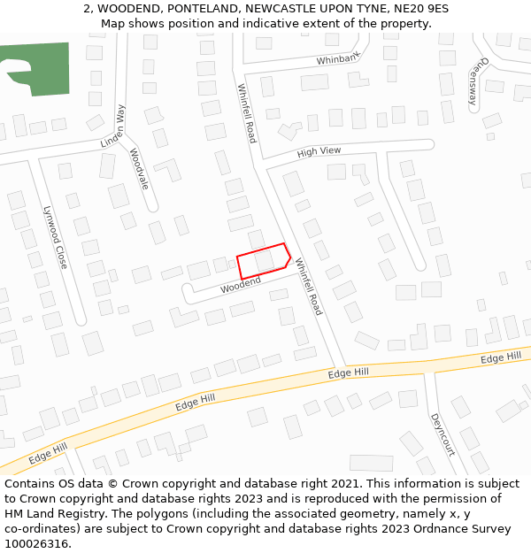 2, WOODEND, PONTELAND, NEWCASTLE UPON TYNE, NE20 9ES: Location map and indicative extent of plot