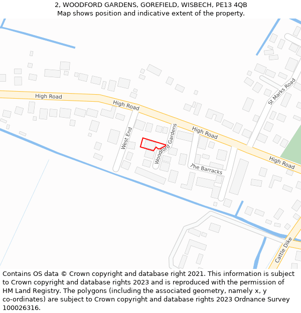 2, WOODFORD GARDENS, GOREFIELD, WISBECH, PE13 4QB: Location map and indicative extent of plot