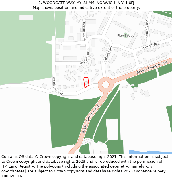 2, WOODGATE WAY, AYLSHAM, NORWICH, NR11 6FJ: Location map and indicative extent of plot
