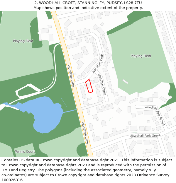 2, WOODHALL CROFT, STANNINGLEY, PUDSEY, LS28 7TU: Location map and indicative extent of plot