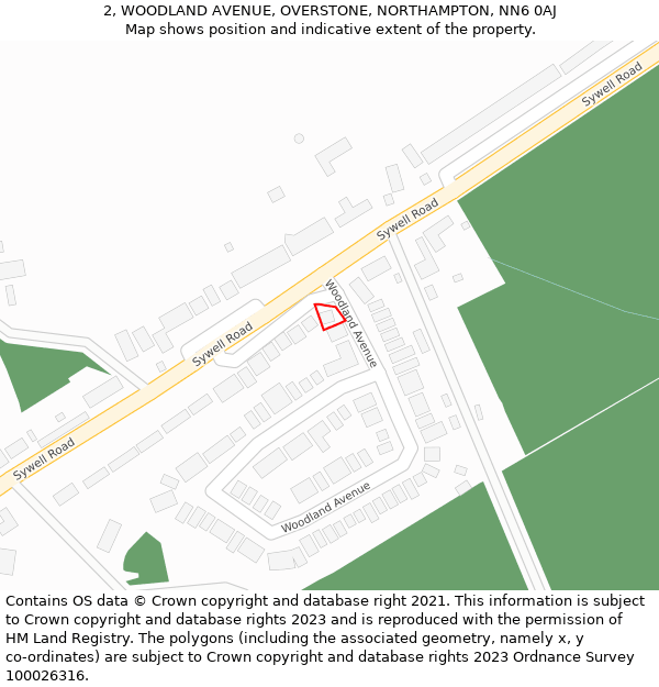 2, WOODLAND AVENUE, OVERSTONE, NORTHAMPTON, NN6 0AJ: Location map and indicative extent of plot