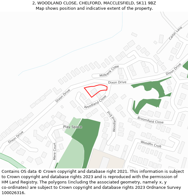 2, WOODLAND CLOSE, CHELFORD, MACCLESFIELD, SK11 9BZ: Location map and indicative extent of plot