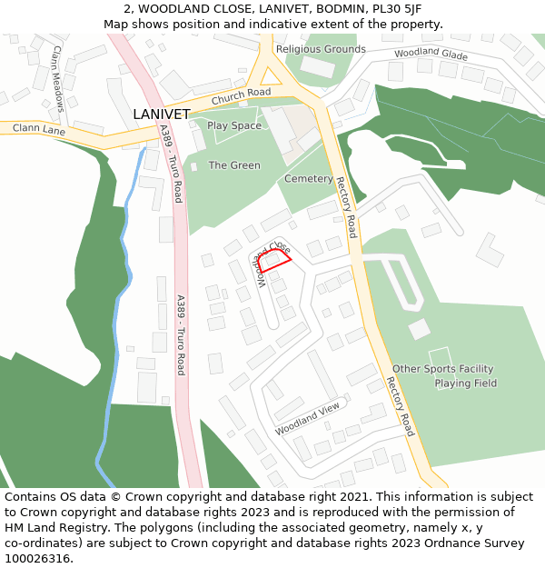 2, WOODLAND CLOSE, LANIVET, BODMIN, PL30 5JF: Location map and indicative extent of plot
