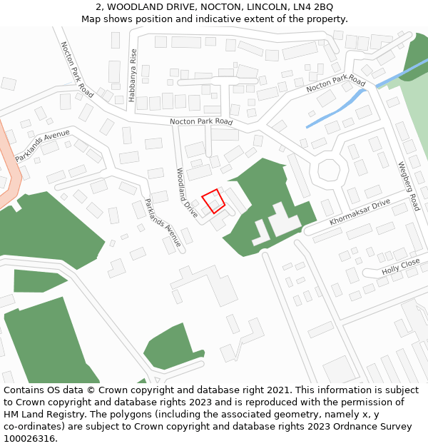 2, WOODLAND DRIVE, NOCTON, LINCOLN, LN4 2BQ: Location map and indicative extent of plot