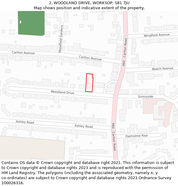 2, WOODLAND DRIVE, WORKSOP, S81 7JU: Location map and indicative extent of plot