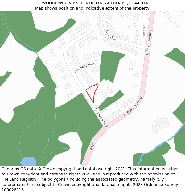 2, WOODLAND PARK, PENDERYN, ABERDARE, CF44 9TX: Location map and indicative extent of plot